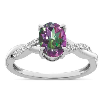 14K White Gold 1/15 ct tw Mystic Fire Topaz & Diamond Oval Ring