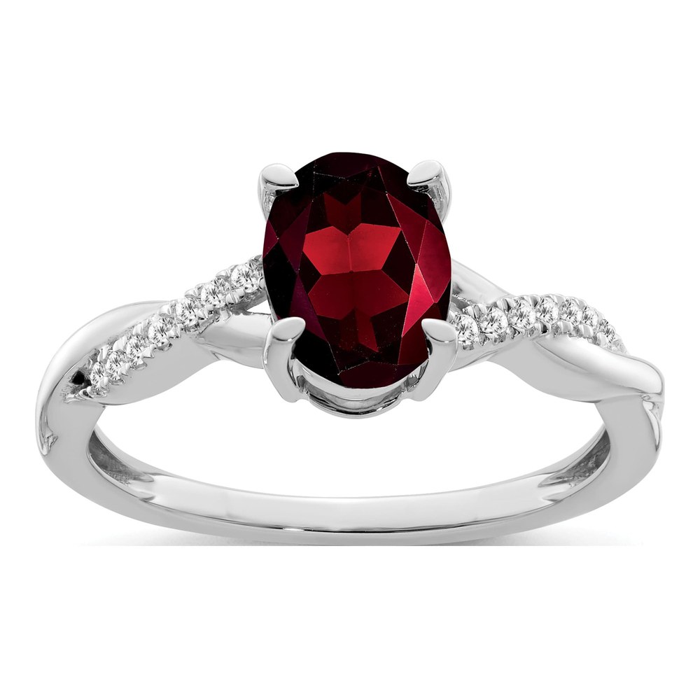 14K White Gold 1/15 ct tw Garnet & Diamond Oval Ring