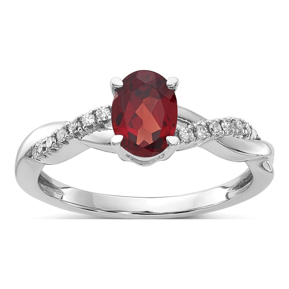 14K White Gold 0.08 ct tw Garnet & Diamond January Ring