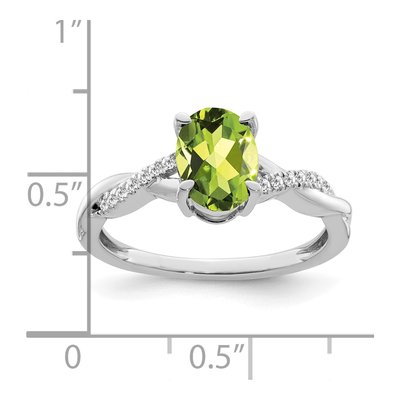 14K White Gold 1/15 ct tw Peridot & Diamond Oval Ring – view 3