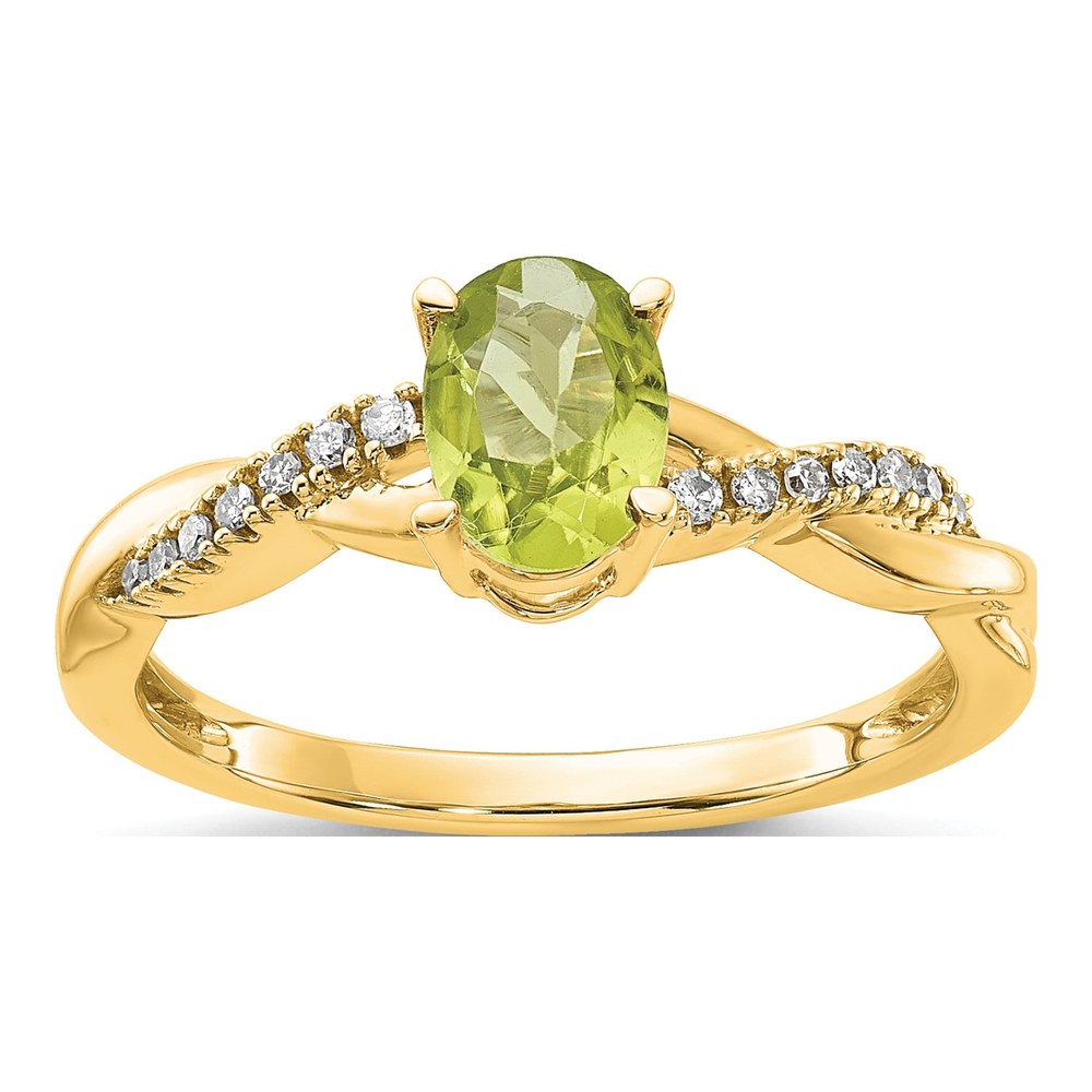 10K Yellow Gold 0.08 ct tw Peridot & Diamond Oval August Ring