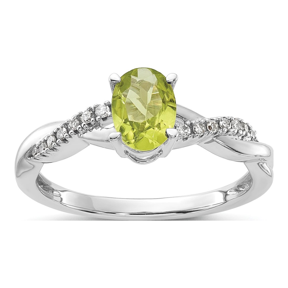14K White Gold 0.08 ct tw Peridot & Diamond August Ring