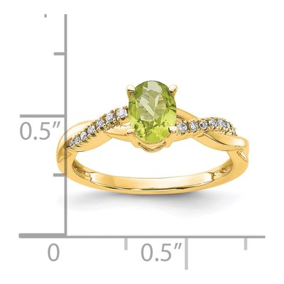 14K Yellow Gold 0.08 ct tw Peridot & Diamond Oval Ring – view 2