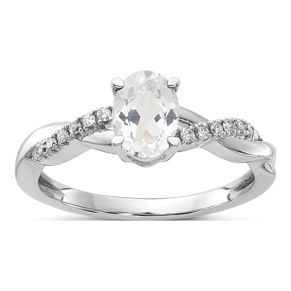 14K White Gold 0.08 ct tw White Topaz & Diamond April Birthstone Ring