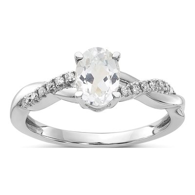 14K White Gold 0.08 ct tw White Topaz & Diamond April Birthstone Ring