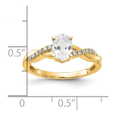 14K Yellow Gold 0.08 ct tw White Topaz & Diamond Oval April Ring – view 2