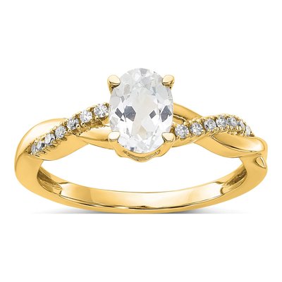 14K Yellow Gold 0.08 ct tw White Topaz & Diamond Oval April Ring