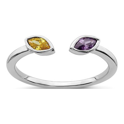 14K White Gold Amethyst & Citrine Marquise Ring