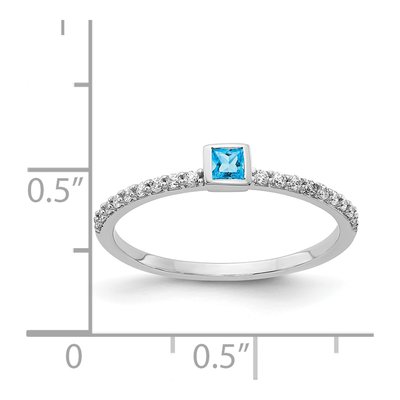 14K White Gold 1/6 ct tw Swiss Blue Topaz & Diamond Bezel Ring – view 2