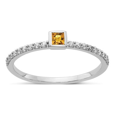 14K White Gold 1/6 ct tw Citrine & Diamond Princess-Cut Ring