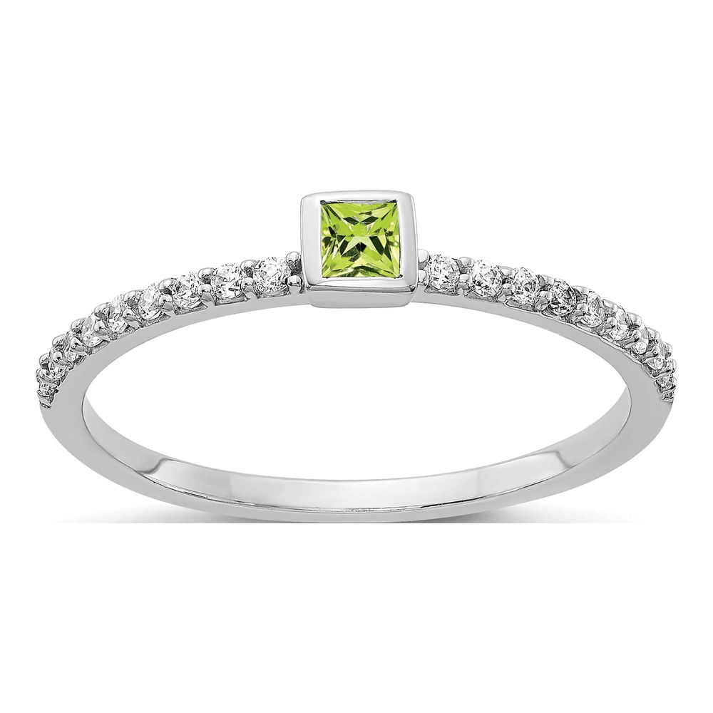 14K White Gold 1/6 ct tw Peridot & Diamond Bezel Ring