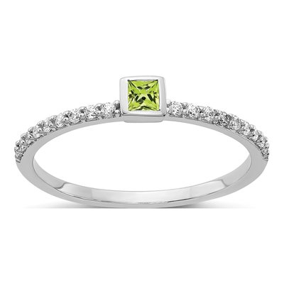 14K White Gold 1/6 ct tw Peridot & Diamond Bezel Ring