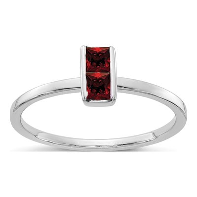 14K White Gold Garnet Two-Stone Princess Ring