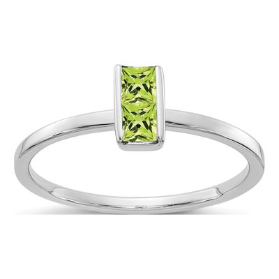 14K White Gold Peridot Two Princess-Cut Ring