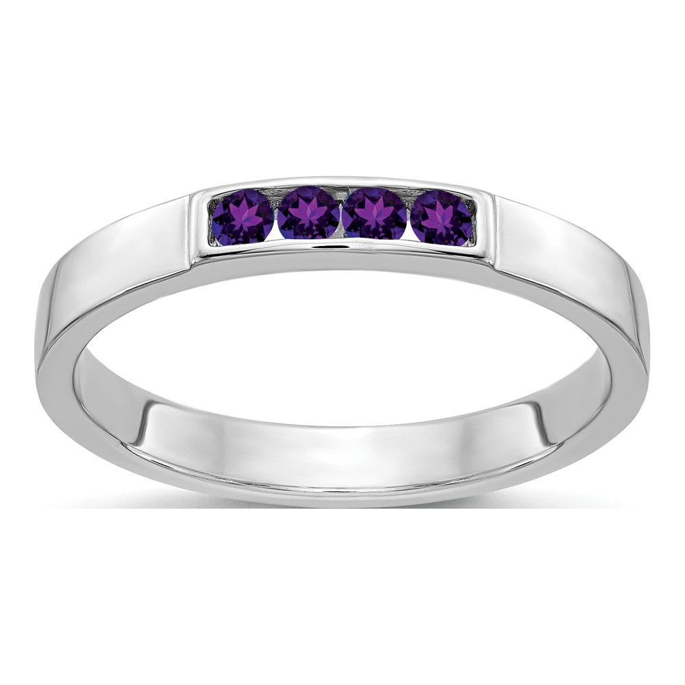 14K White Gold Amethyst 4-Stone Ring