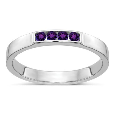 14K White Gold Amethyst 4-Stone Ring