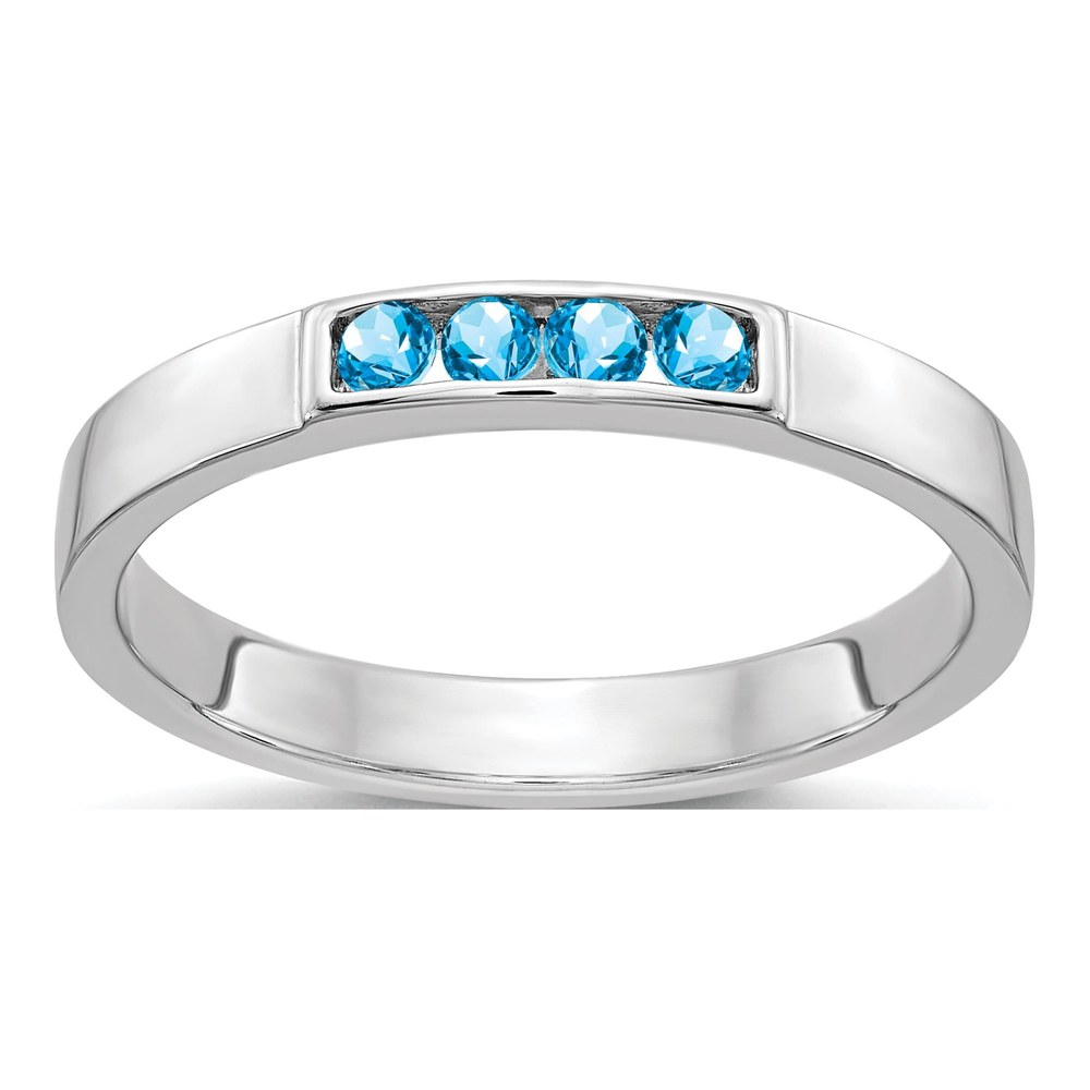 14K White Gold Swiss Blue Topaz 4-Stone Ring