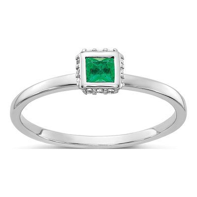 14K White Gold 1/20 ct tw Emerald & Diamond Halo Ring