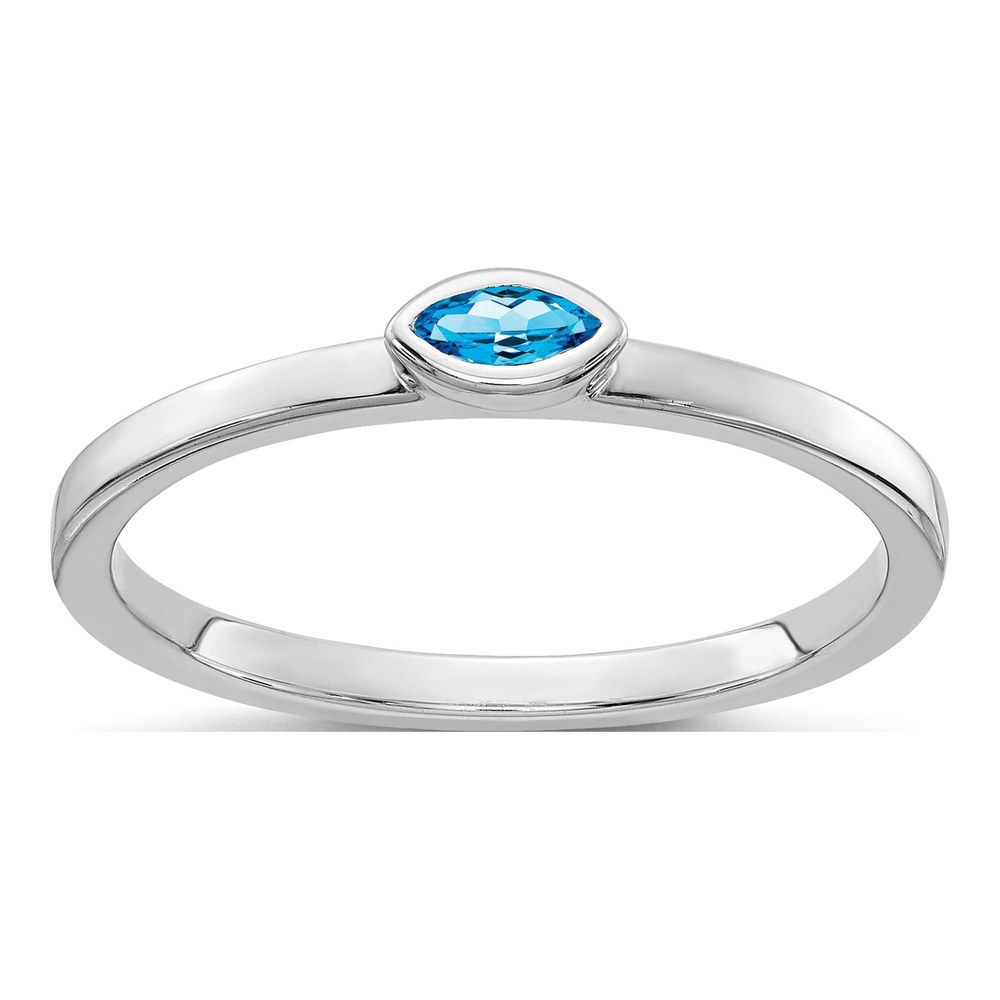 14K White Gold Swiss Blue Topaz Marquise East-West Ring