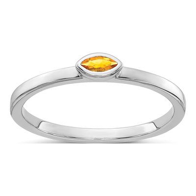 14K White Gold Citrine Bezel-Set Marquise Ring