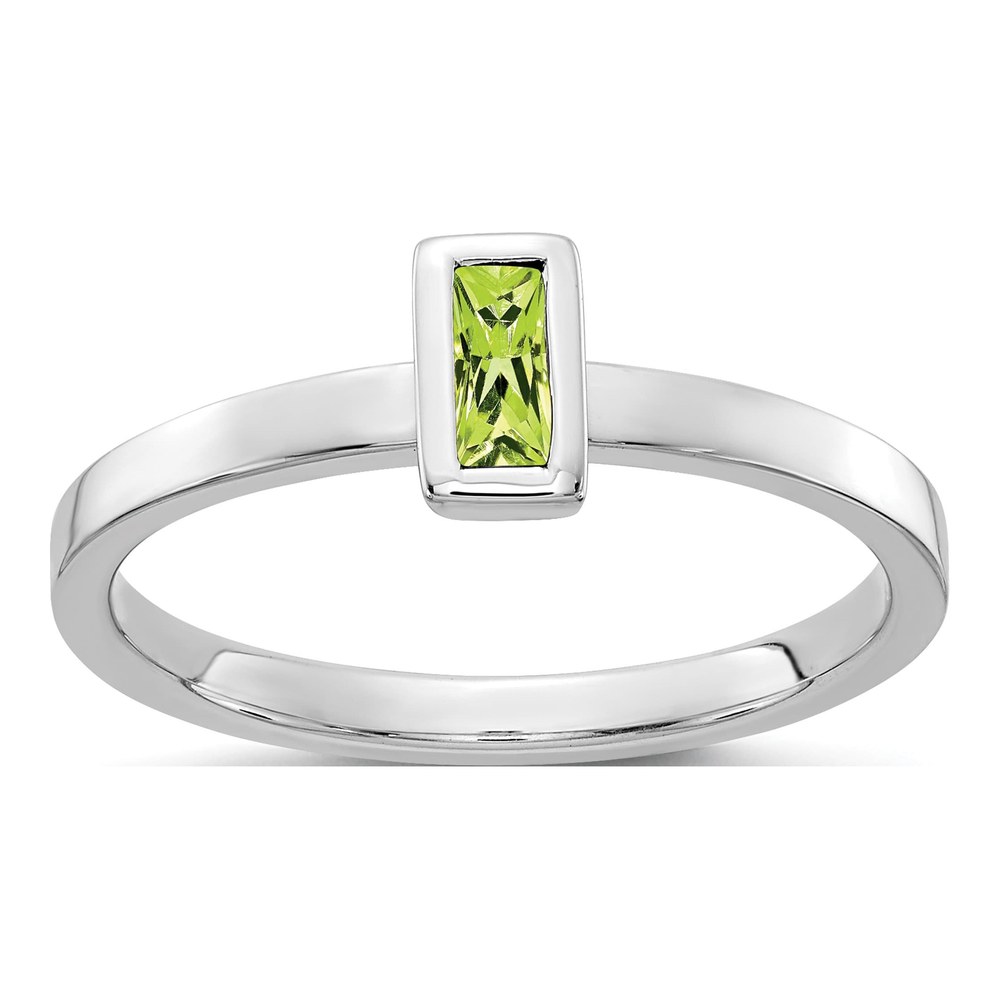14K White Gold Peridot Baguette Bezel Ring