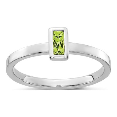 14K White Gold Peridot Baguette Bezel Ring