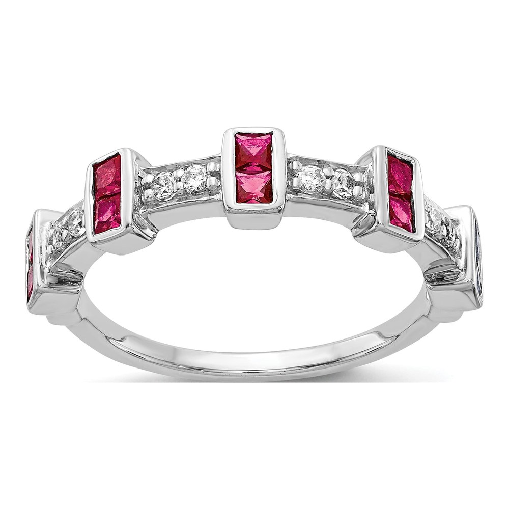 14K White Gold 1/6 ct tw Ruby & Diamond Fancy Ring