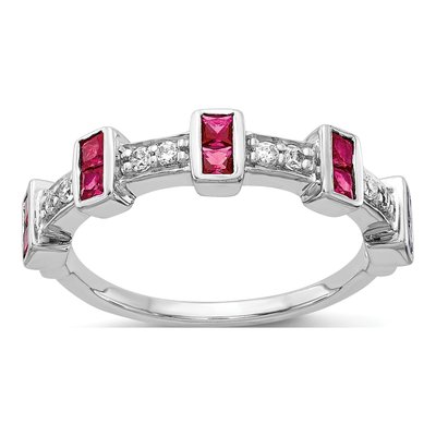 14K White Gold 1/6 ct tw Ruby & Diamond Fancy Ring