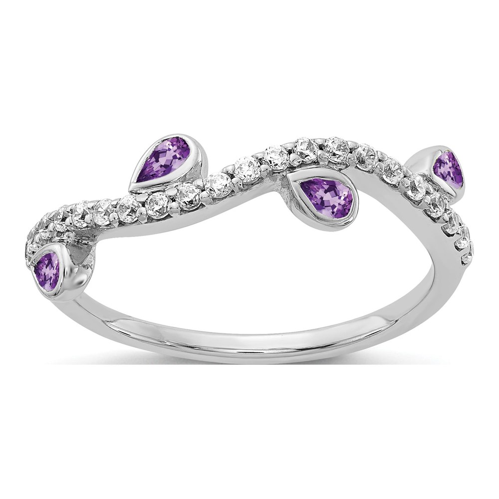14K White Gold 1/5 ct tw Amethyst & Diamond Pear Ring
