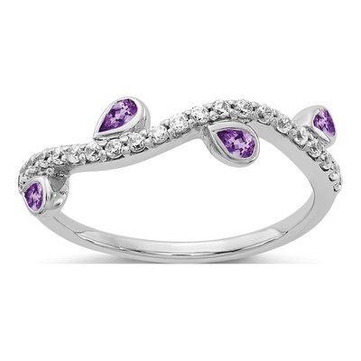 14K White Gold 1/5 ct tw Amethyst & Diamond Pear Ring