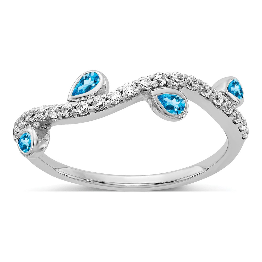 14K White Gold 1/5 ct tw Swiss Blue Topaz & Diamond 4-Stone Ring
