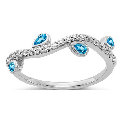 14K White Gold 1/5 ct tw Swiss Blue Topaz & Diamond 4-Stone Ring
