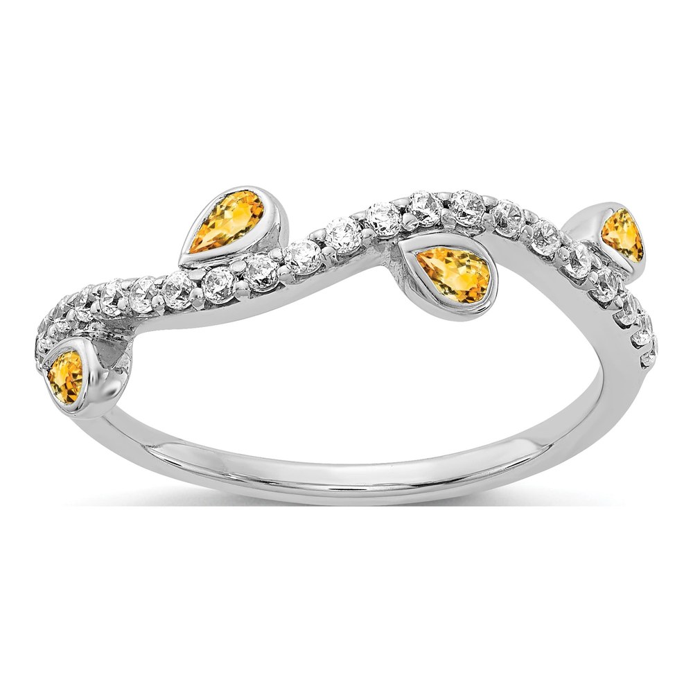 14K White Gold 1/5 ct tw Citrine & Diamond 4-Stone Ring