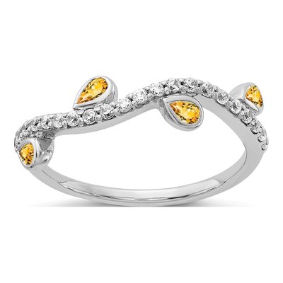 14K White Gold 1/5 ct tw Citrine & Diamond 4-Stone Ring
