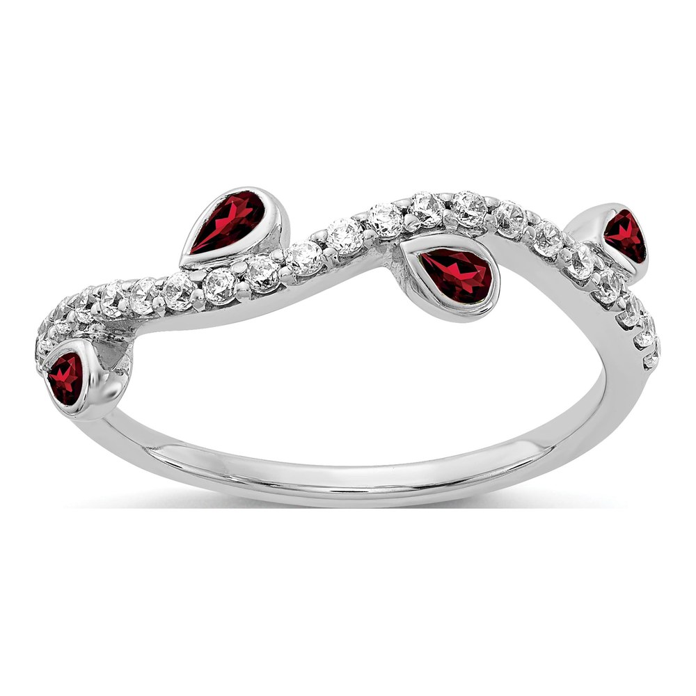 14K White Gold 1/5 ct tw Garnet & Diamond 4-Stone Ring