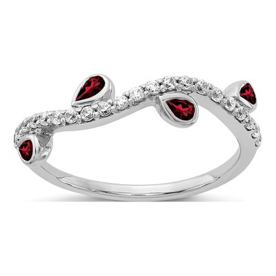 14K White Gold 1/5 ct tw Garnet & Diamond 4-Stone Ring