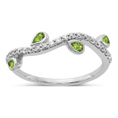14K White Gold 1/5 ct tw Peridot & Diamond Curved Ring