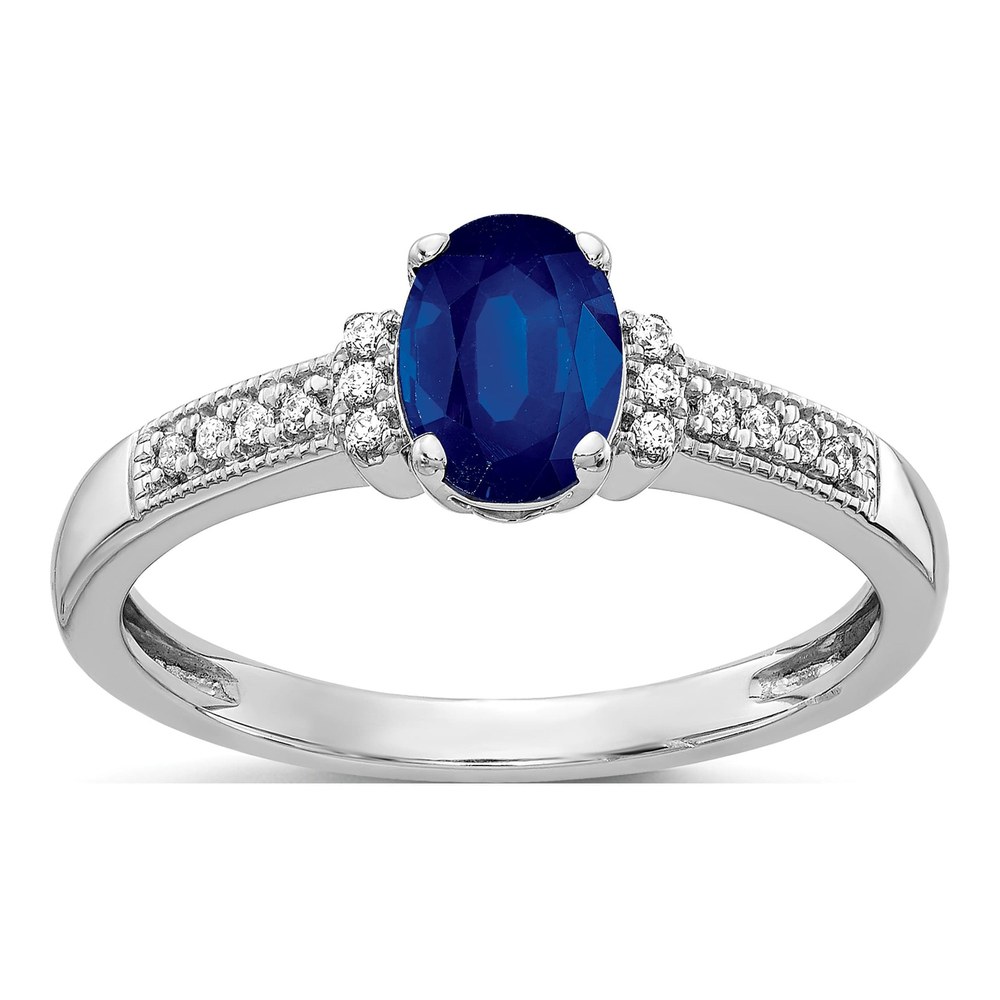 10K White Gold Lab Sapphire & Diamond Ring