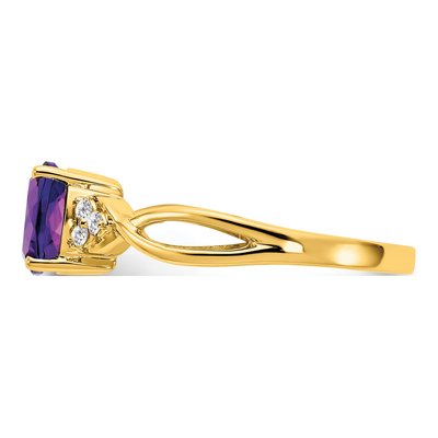 10K Yellow Gold 1/20 ct tw Amethyst & Diamond Cushion Ring – view 6