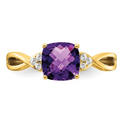 10K Yellow Gold 1/20 ct tw Amethyst & Diamond Cushion Ring – view 7