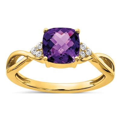 10K Yellow Gold 1/20 ct tw Amethyst & Diamond Cushion Ring