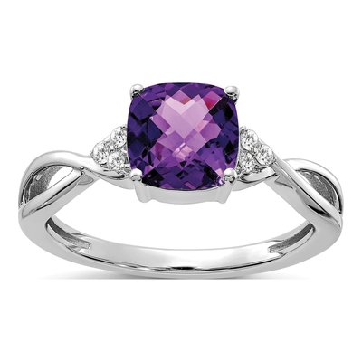14K White Gold 1/20 ct tw Amethyst & Diamond February Ring