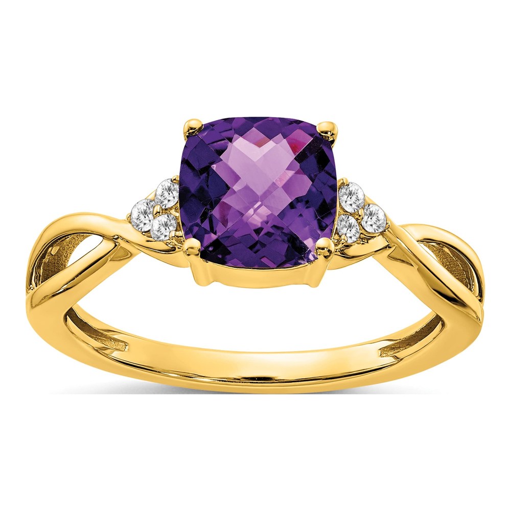 14K Yellow Gold 1/20 ct tw Amethyst & Diamond Cushion Ring