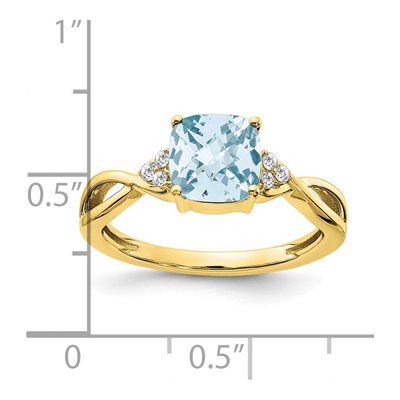 10K Yellow Gold 1/20 ct tw Aquamarine & Diamond Cushion Ring – view 3