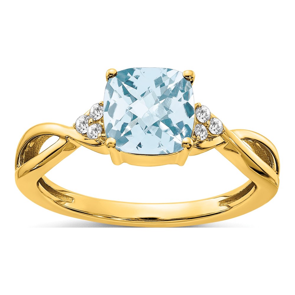 10K Yellow Gold 1/20 ct tw Aquamarine & Diamond Cushion Ring