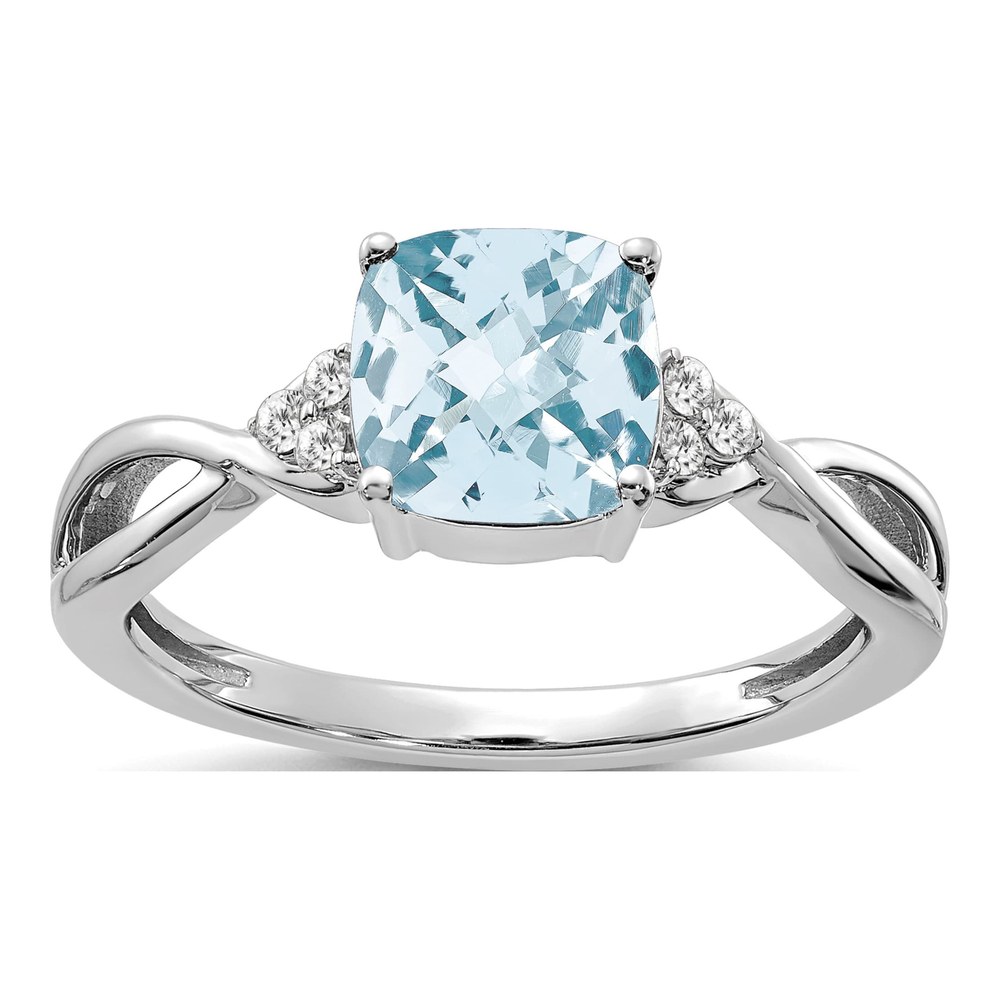 14K White Gold 1/20 ct tw Aquamarine & Diamond Cushion Ring