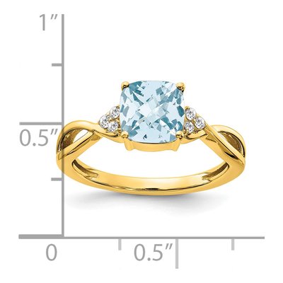 14K Yellow Gold 1/20 ct tw Aquamarine & Diamond Cushion Ring – view 2