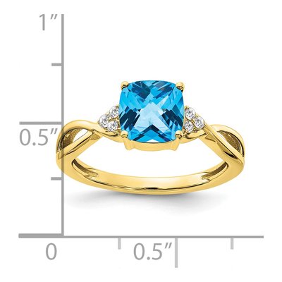 10K Yellow Gold 1/20 ct tw Swiss Blue Topaz & Diamond Cushion Ring – view 2