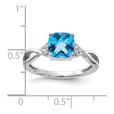 14K White Gold 1/20 ct tw Sky Blue Topaz & Diamond Cushion Ring – view 2