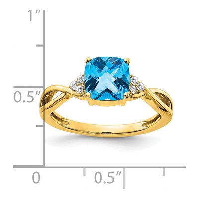 14K Yellow Gold 1/20 ct tw Swiss Blue Topaz & Diamond Cushion Ring – view 2